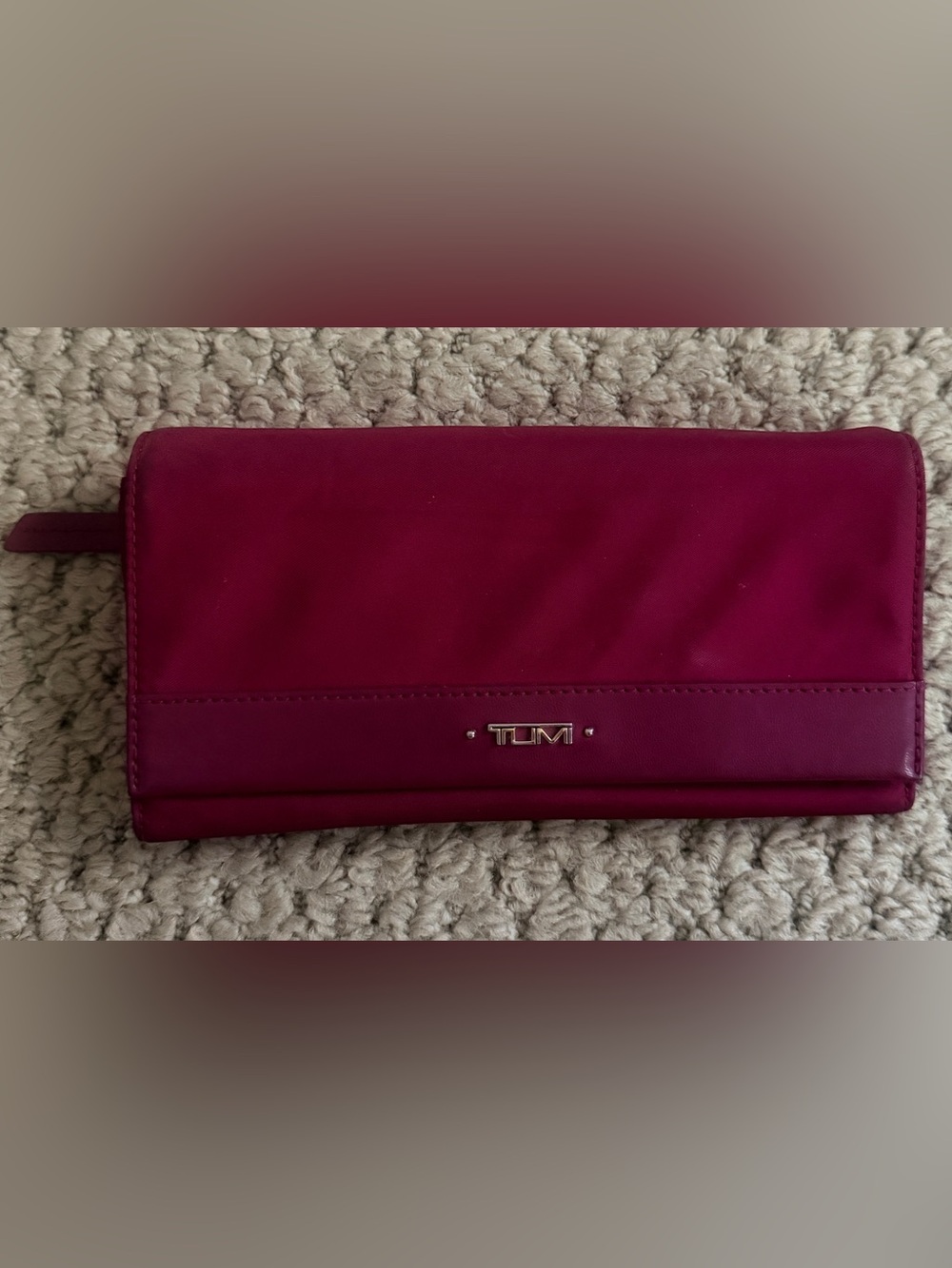 TUMI burgundy nylon leather snap flap